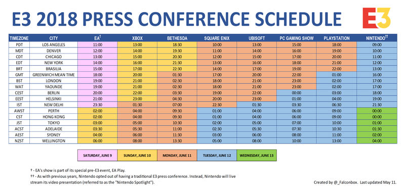 E3 2018 Schedule